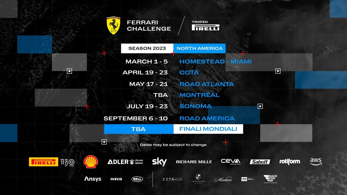 Ferrari Challenge Trofeo Pirelli calendari 2023