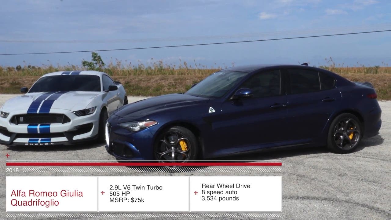 Alfa Romeo Giulia Quadrifoglio vs Ford Mustang Shelby GT350 drag race