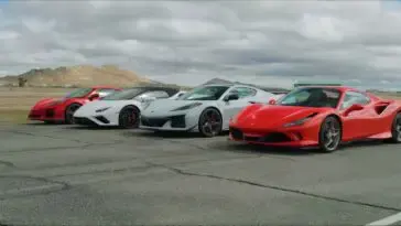 Ferrari F8 Spider vs Chevrolet Corvette E-Ray vs Lamborghini Huracan Evo drag race