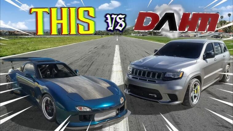 Jeep Grand Cherokee Trackhawk vs Mazda RX-7 drag race