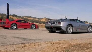 ferrari f40 drag race bugatti eb110