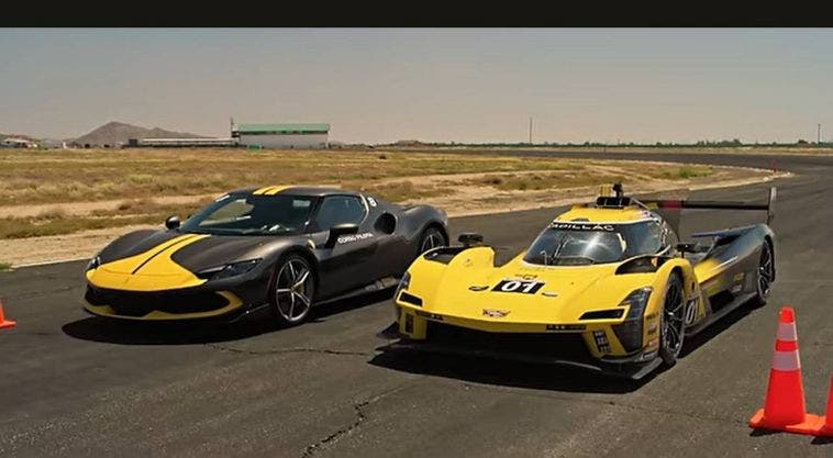 Drag race Ferrari Cadillac