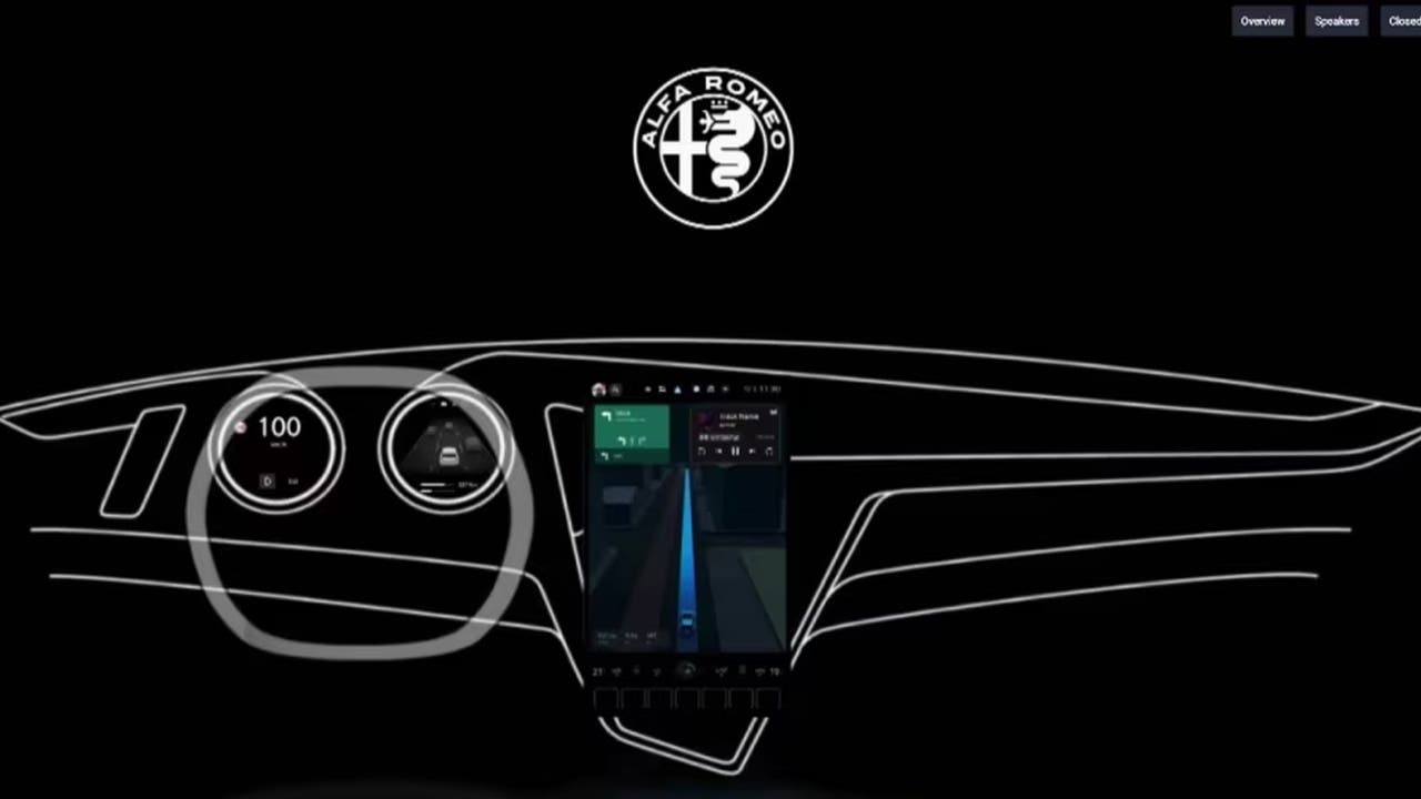 Cruscotto digitale Alfa Romeo con display centrale e indicatori circolari