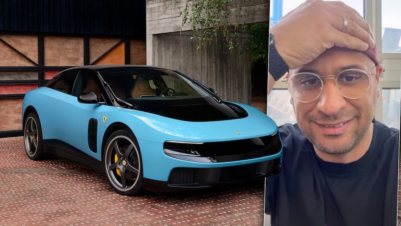 Ferrari Luce concept car with a futuristic design, large glass surfaces, and a fully electric powertrain