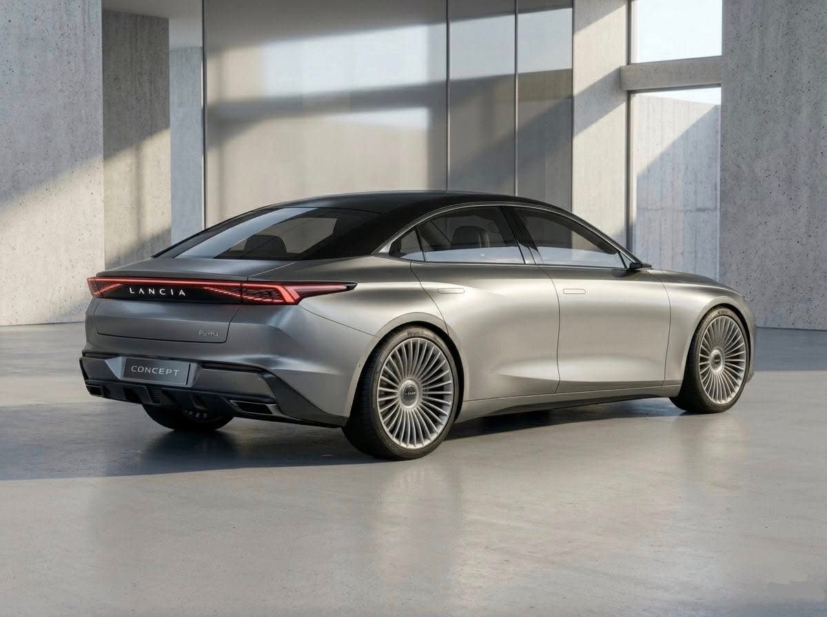 Render della Lancia Continuum Concept con design elegante e profilo posteriore filante