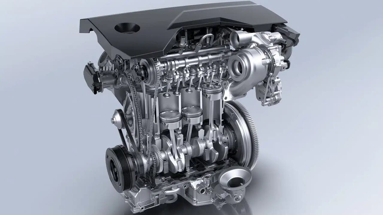 Stellantis 1.2 PureTech engine with timing belt cover visible