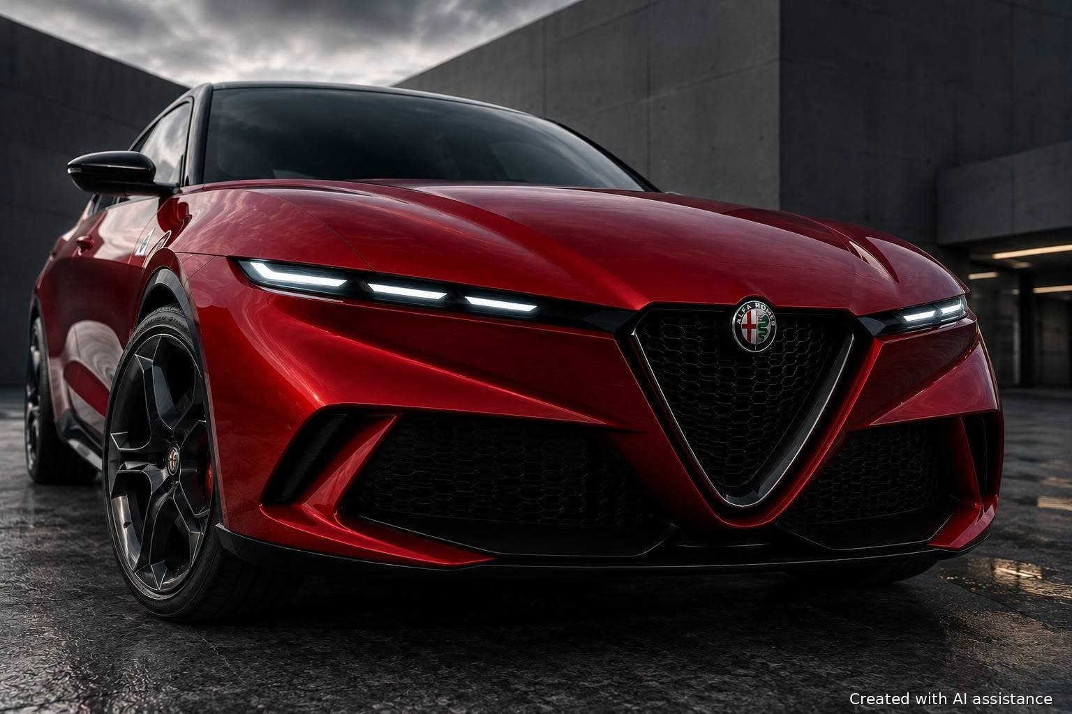 Alfa Romeo MiTo ipotetica, design moderno, render con IA, auto sportiva