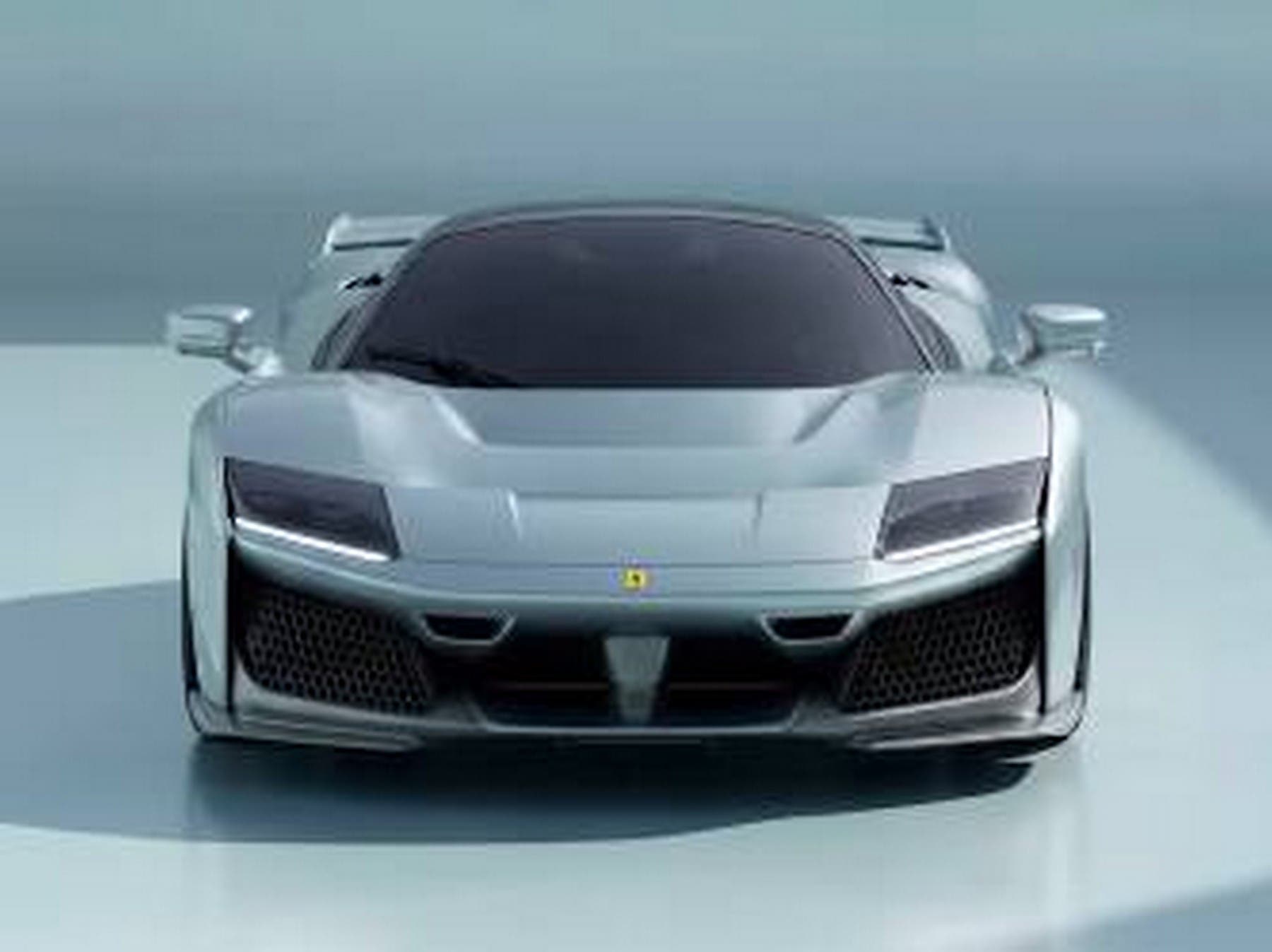 Una Ferrari F80 con livrea argento metallizzato e dettagli in carbonio, in una configurazione unica e digitale